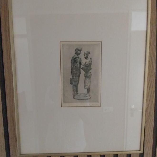 Originele ets "2 figuren" – Poppe Damave (Haarlemse School), Gesigneerd, Ophalen of Verzenden, 10 cm, 1950 - 1999