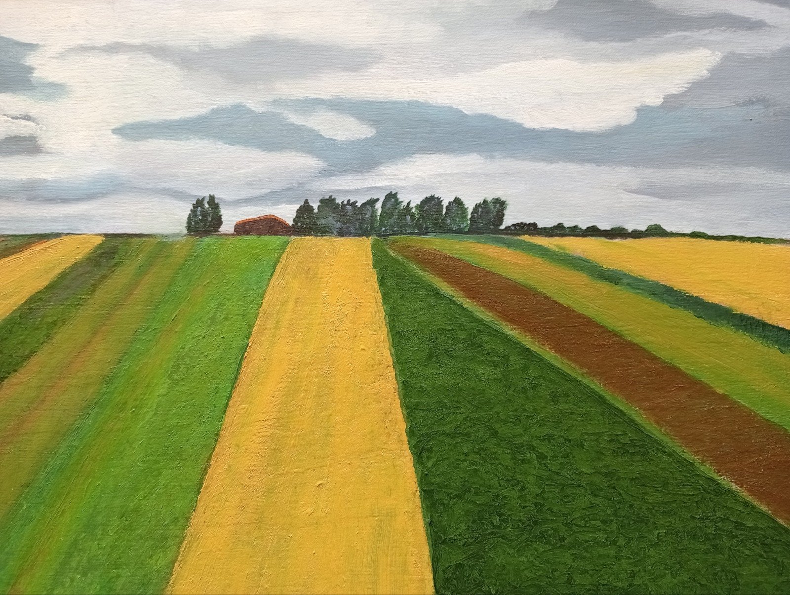 Hollands Landschap akkers met lucht. Olieverf op doek, Ophalen of Verzenden