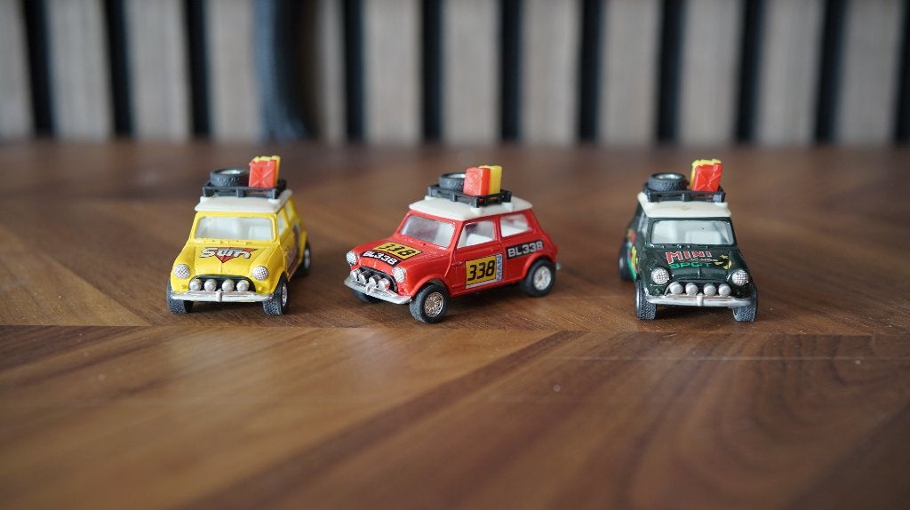 3x Mini Cooper modelauto – metaal pullback rally uitvoering, Ophalen of Verzenden, Gebruikt, Auto