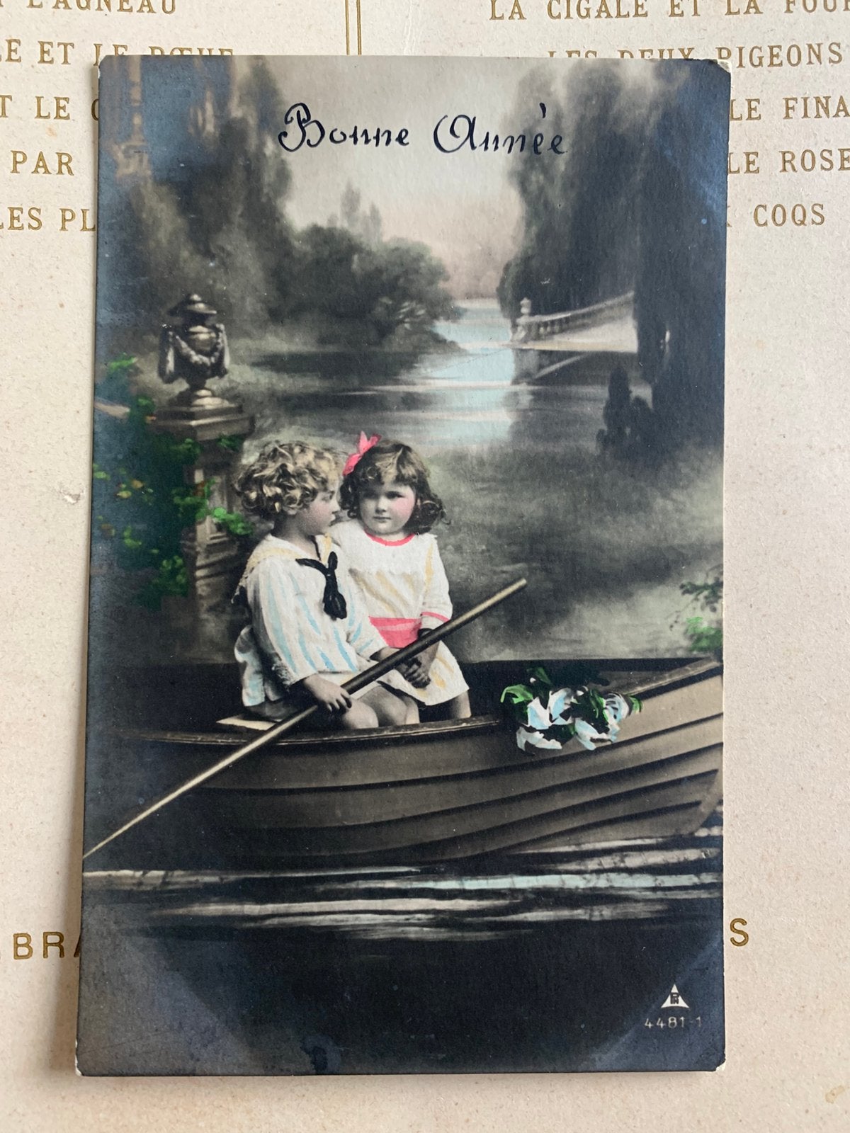 1919 Bonne Année - kindjes in roeibootje (SL), Ophalen of Verzenden, Voor 1920, Gelopen, Feest(dag)