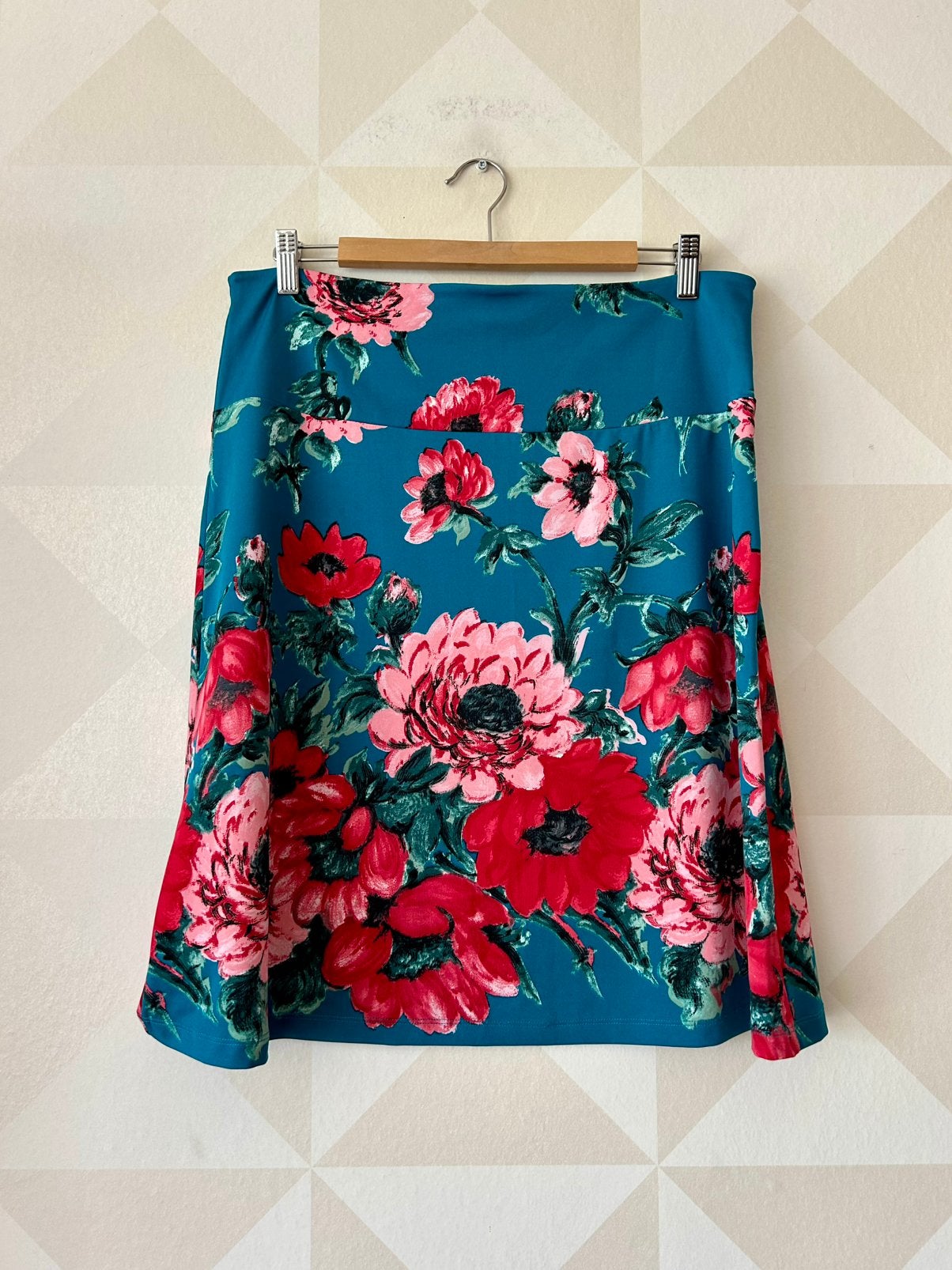 King Louie Border Skirt rok bloem blauw roze L/40 zgan, Maat 42/44 (L), Ophalen of Verzenden, Zo goed als nieuw, Knielengte