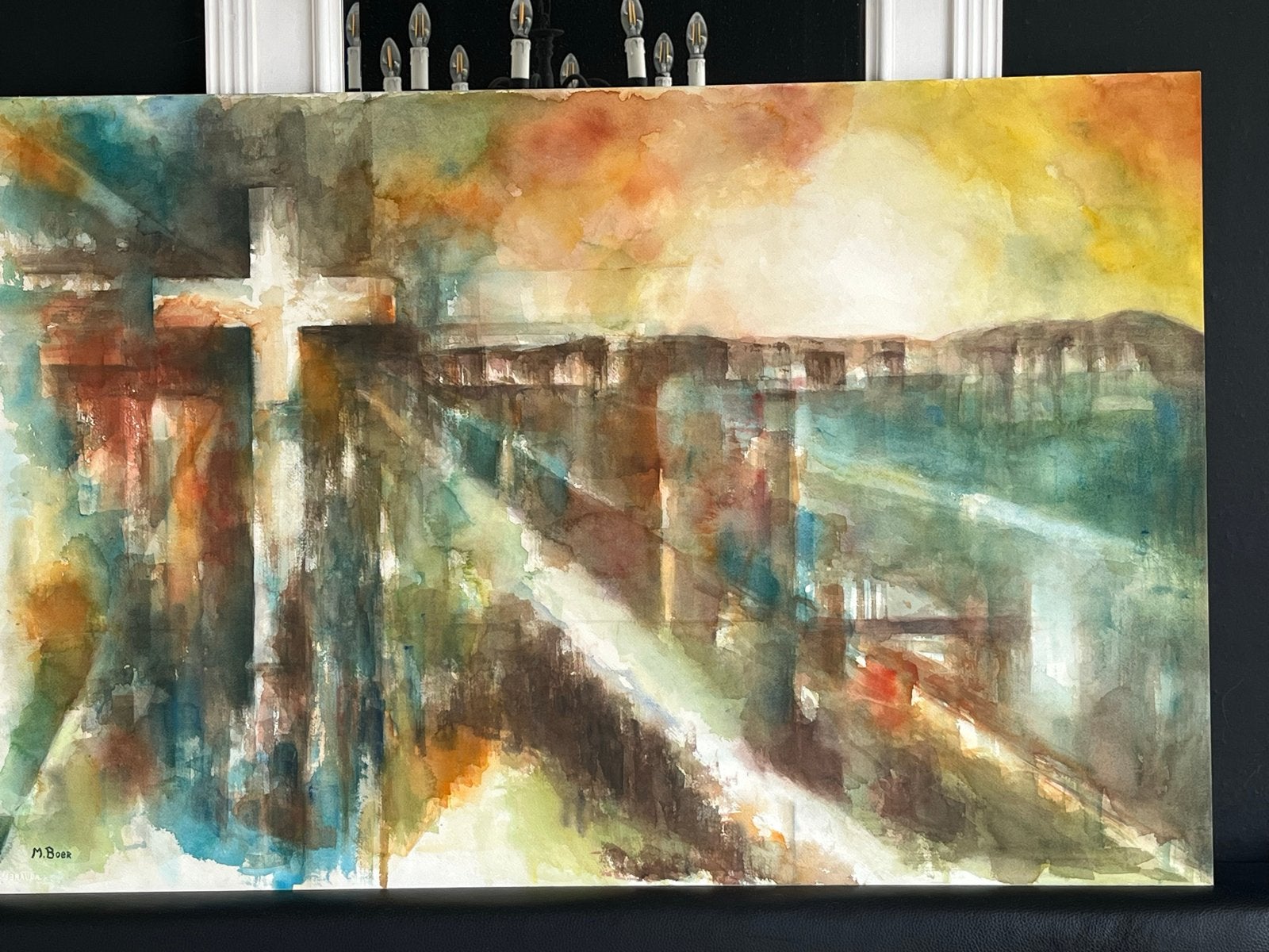 Abstract Aquarel Schilderij - M. Boer, Ophalen