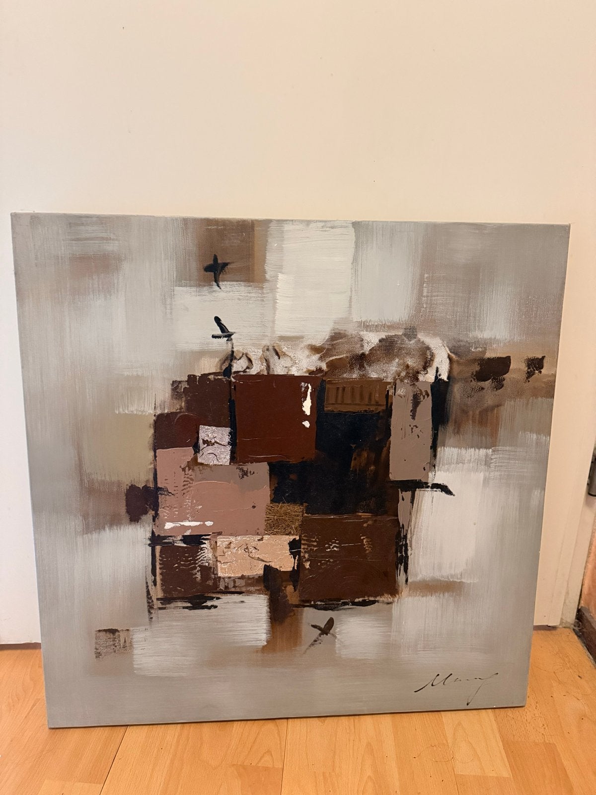 Abstract schilderij met diverse texturen, Ophalen of Verzenden
