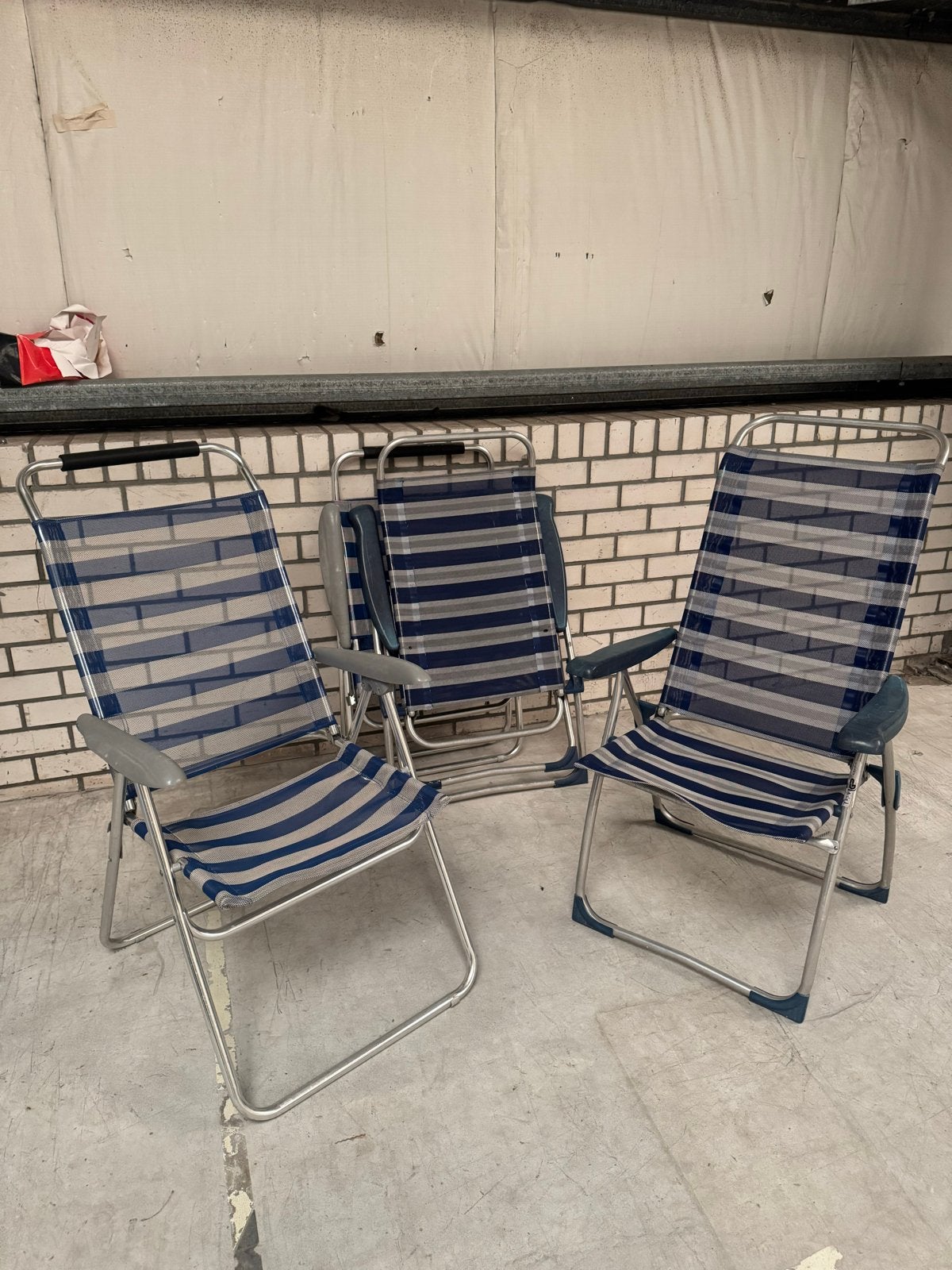 4 Inklapbare Campingstoelen / Tuinstoelen - Blauw/Wit, Ophalen, Gebruikt, Campingstoel