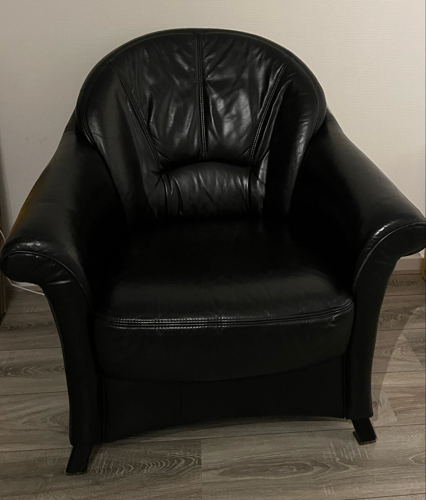 Zwarte Leren Fauteuil, Ophalen, Gebruikt, Leer, 75 tot 100 cm