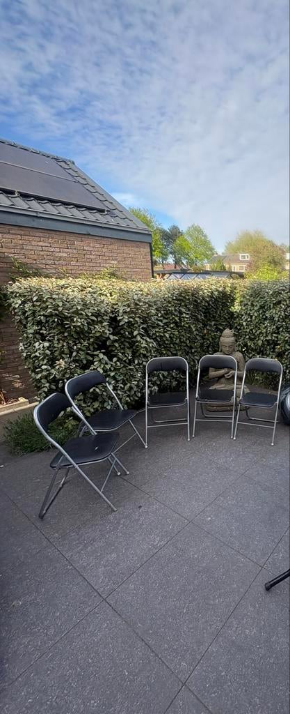 5 Zwarte klapstoelen, Tuin en Terras, Tuinstoelen, Gebruikt, Kunststof, Ophalen