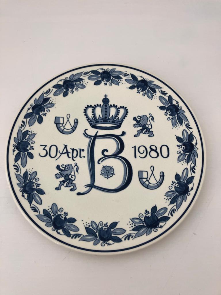 Delfts Blauw Herdenkingsbord Beatrix 30 April 1980, Ophalen of Verzenden