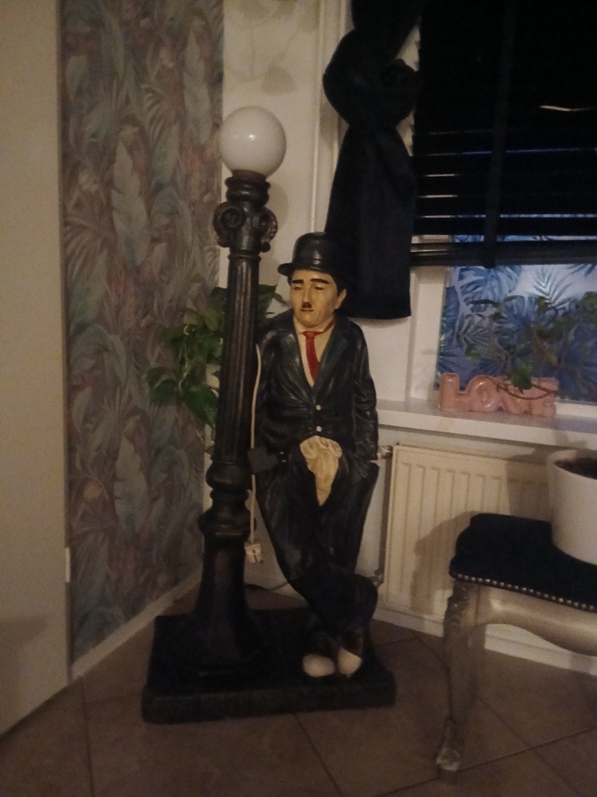 Unieke Charlie Chaplin lamp - Staande lamp met karakter, Gebruikt, Vintage, Retro, Film, Karakteristiek, Metaal, 150 tot 200 cm