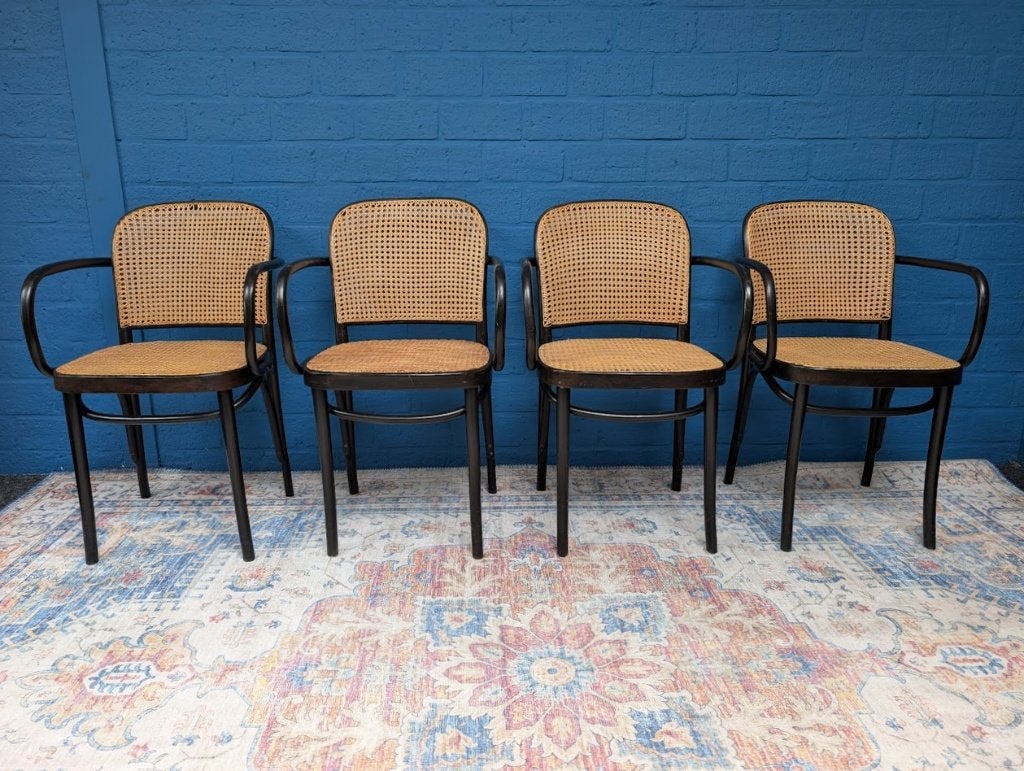 4x Vintage Praag 811 stoelen, Josef Hoffmann, jaren 60, Ophalen, Gebruikt, Bruin, Hout