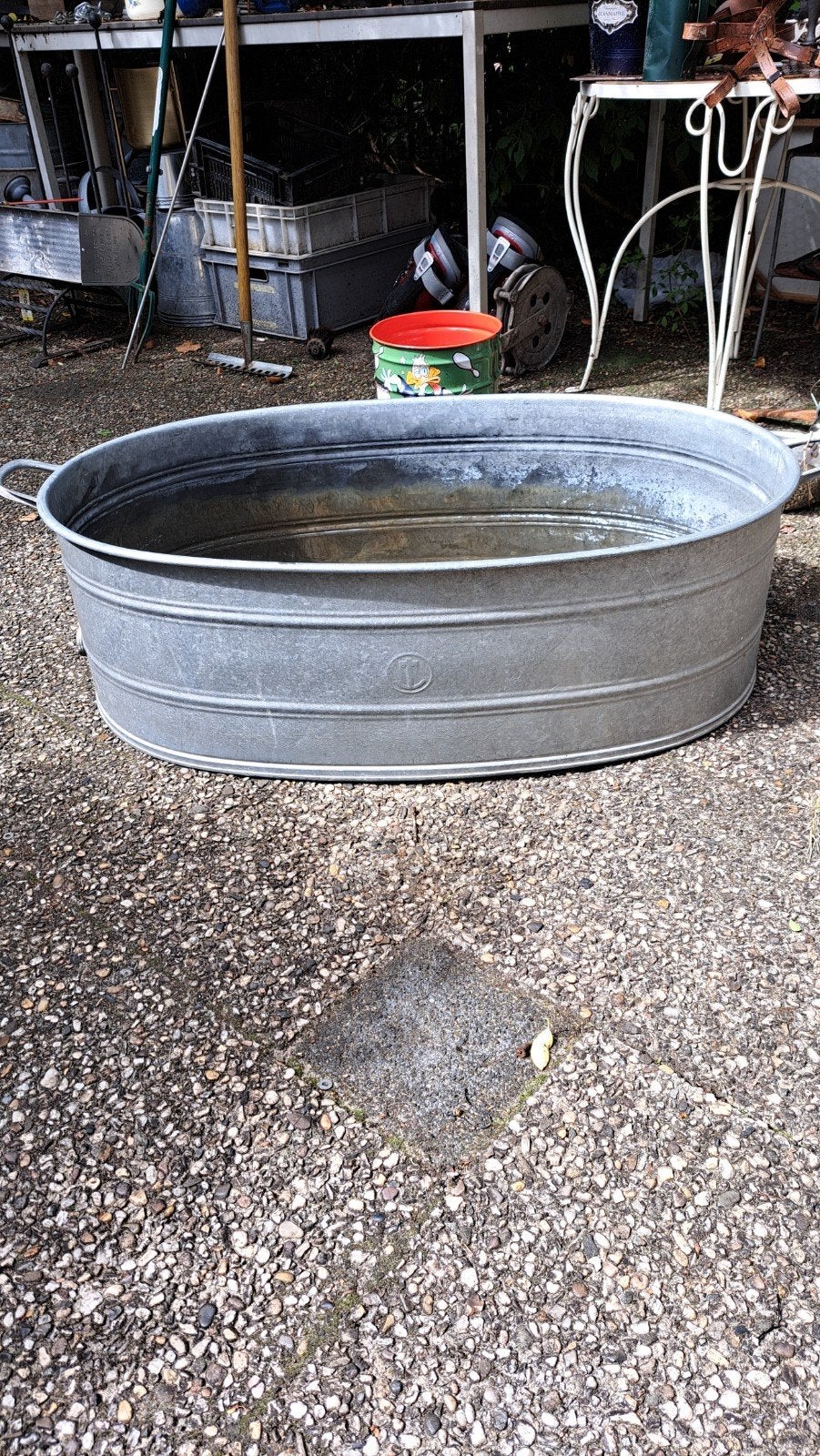 Grote zinken teil / badkuip - Vintage en decoratief, Antiek en Kunst, Ophalen