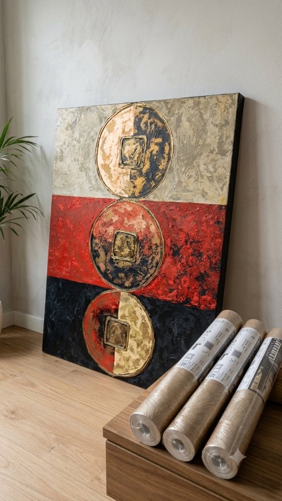 Chinese Munten (120x90) + 3 Rollen Metallic Goud Behang, Overige patronen, 75 m² of meer, Art deco, Vliesbehang