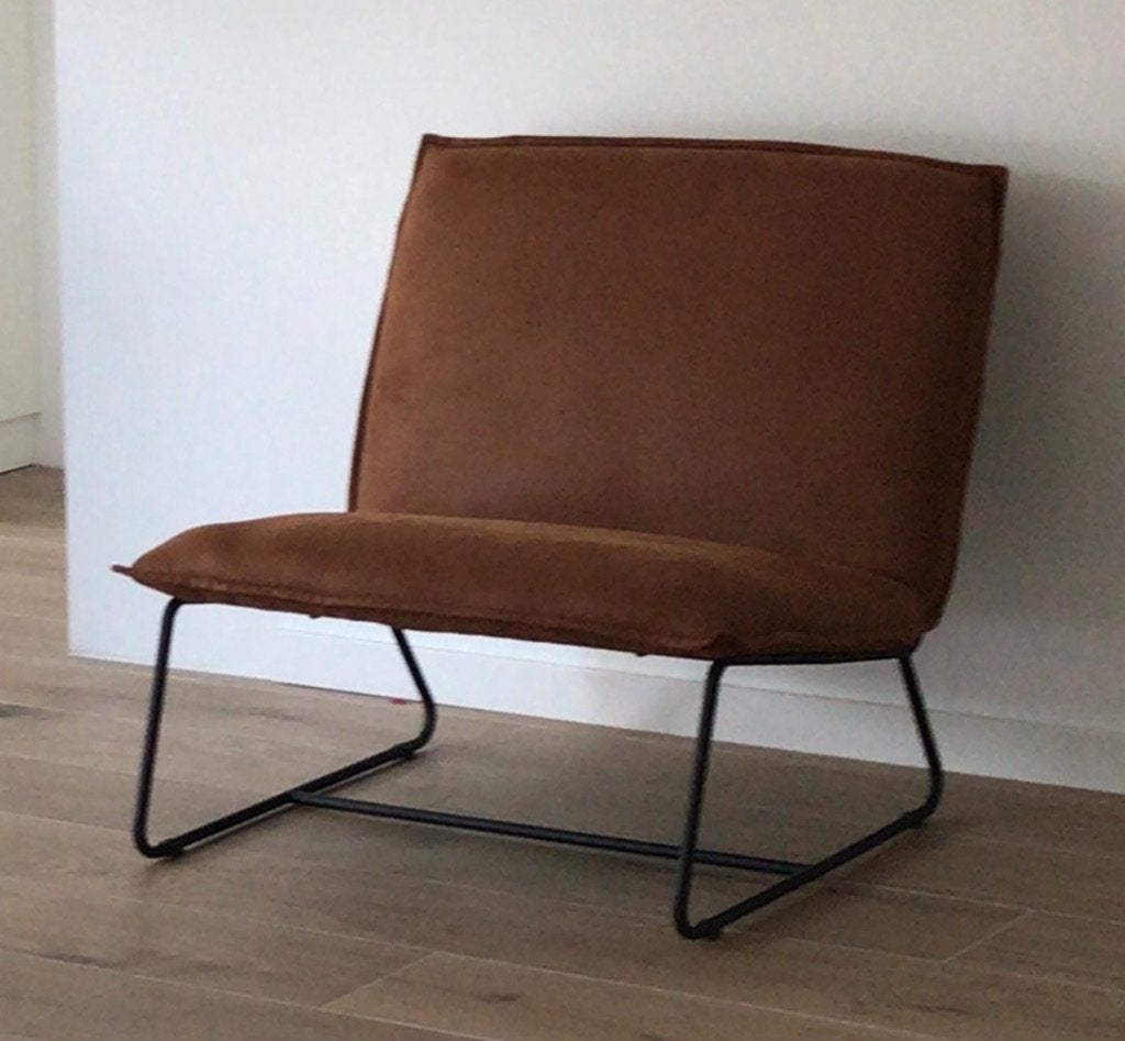 MOET WEG! TEAB fauteul lederlook cognac, Ophalen, Gebruikt, 75 tot 100 cm, Minder dan 50 cm
