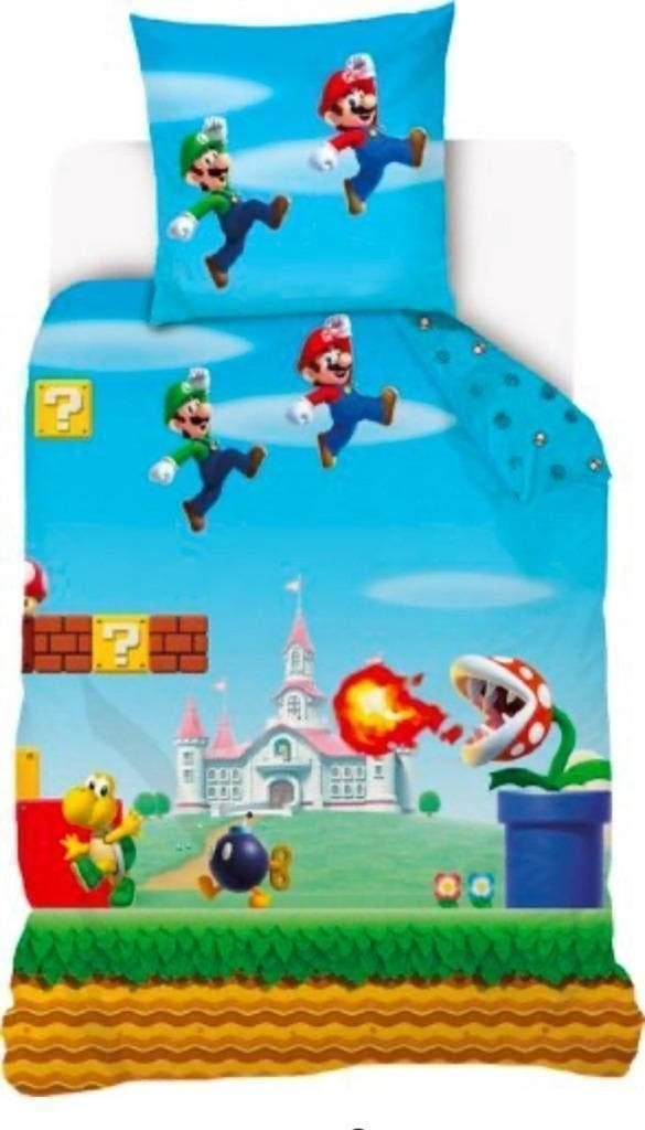 Super Mario Karakters Dekbedovertrek 140 x 200 cm - Katoen, Blauw, Nieuw, Wasbaar, Ophalen of Verzenden