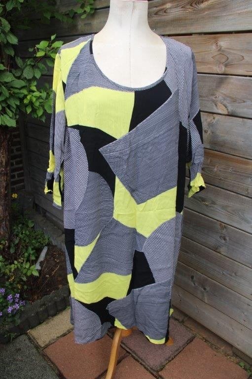 Jurk zwart/ geel/ grijs Ophilia mt 5 (52-54) Vaste prijs, Kleding | Dames, Ophalen of Verzenden, Zo goed als nieuw, Ophilia, Jurk