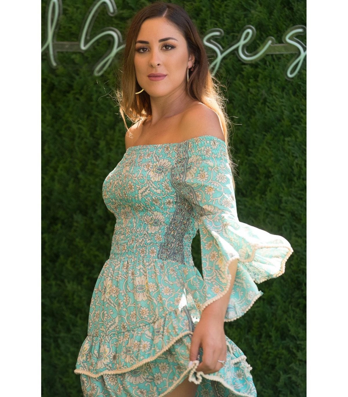 Ibiza Jurk Mintgroen Goud - Maat L (40) Boho Stijl, Kleding | Dames, Jurken, Maat 42/44 (L), Nieuw, Ophalen of Verzenden, Boven de knie