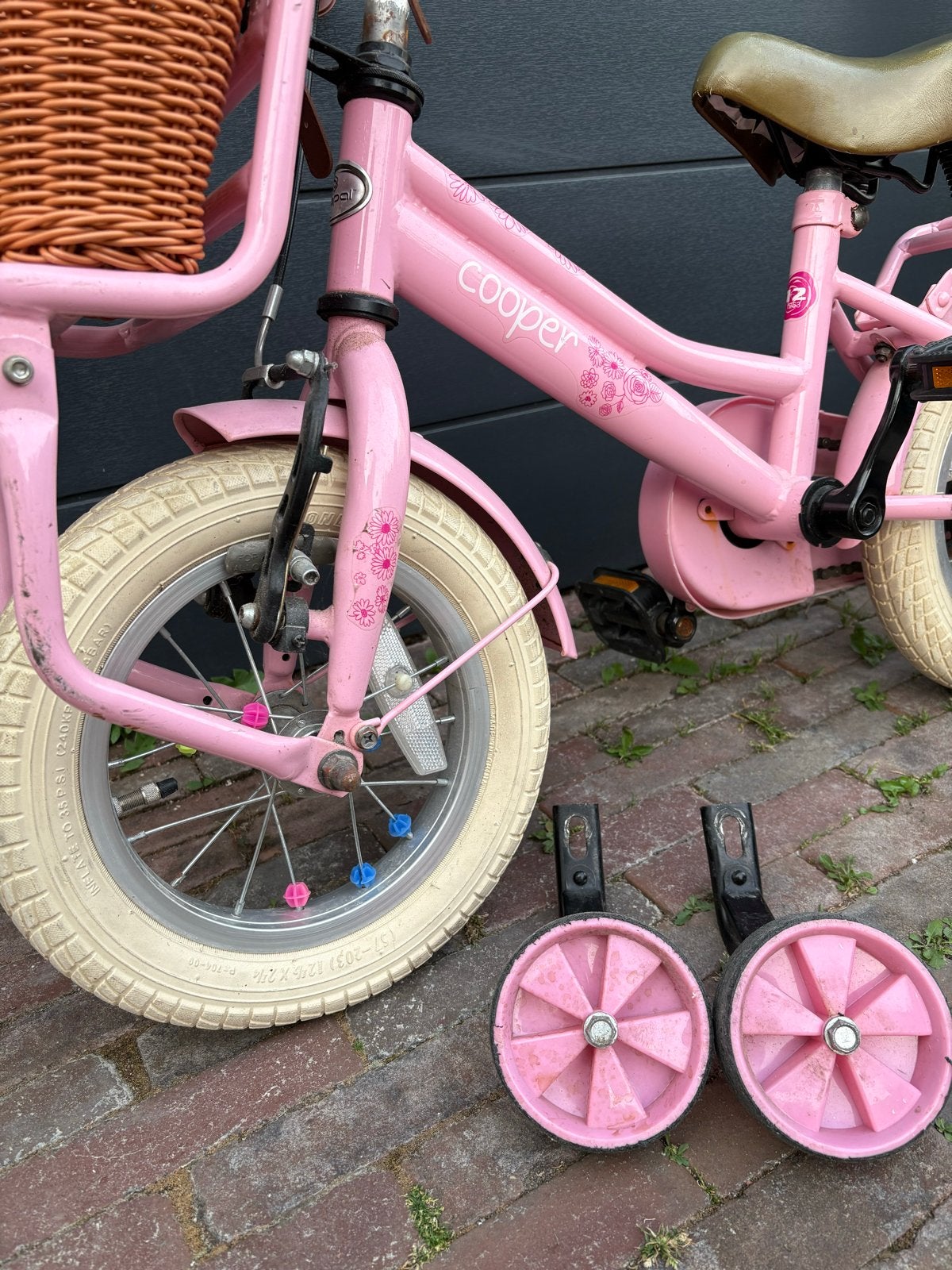 Roze Popal Cooper kinderfiets 12 inch met zijwieltjes, Fietsen en Brommers, Fietsen | Kinderfietsjes, Ophalen, Terugtraprem, Zijwieltjes