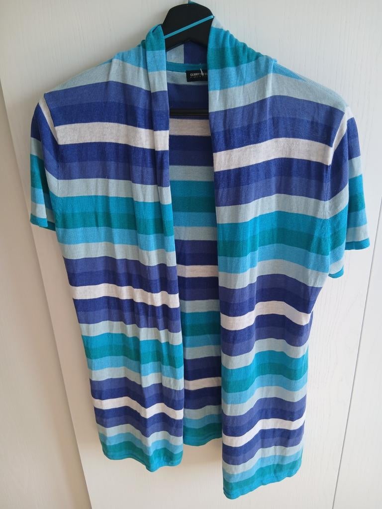 M leuk vest in blauw groene streep km linnen zijde katoen, Maat 38/40 (M), Blauw, Ophalen of Verzenden, Zo goed als nieuw