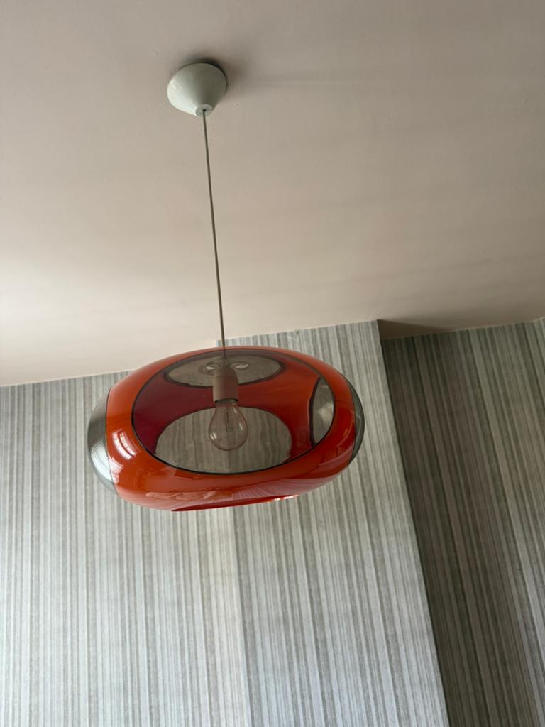 Vintage Oranje Hanglamp - Jaren '70 Design, Ophalen of Verzenden, Gebruikt, Kunststof