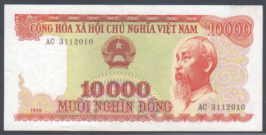 Vietnam 10.000 Dong 1990, Verzenden, Zuidoost-Azië, Los biljet