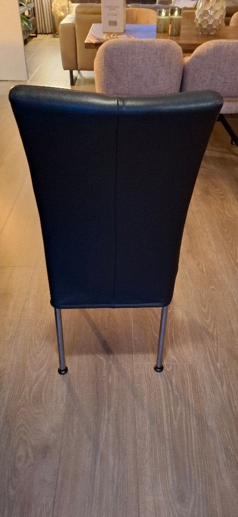 6  zwartleren eetkamerstoelen, Ophalen, Gebruikt, Zwart, Leer