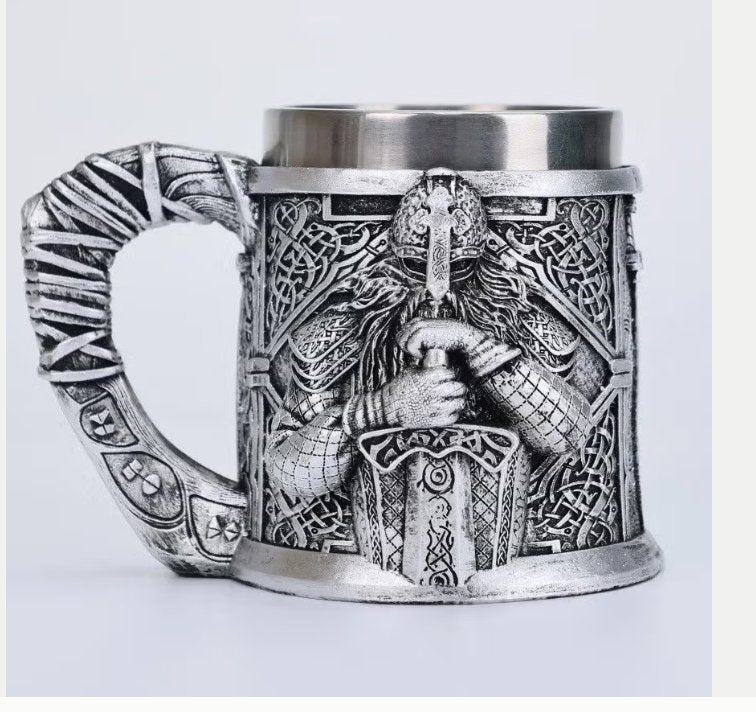 Luxe Viking mok van RVS - Strijder met zwaard (400ML)