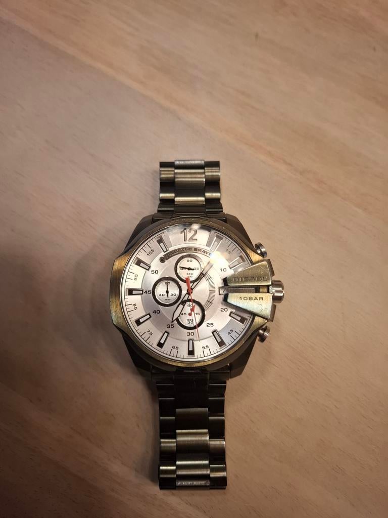 Diesel Mega Chief Olijfgroen Horloge, Overige merken, Staal, Gebruikt, Staal
