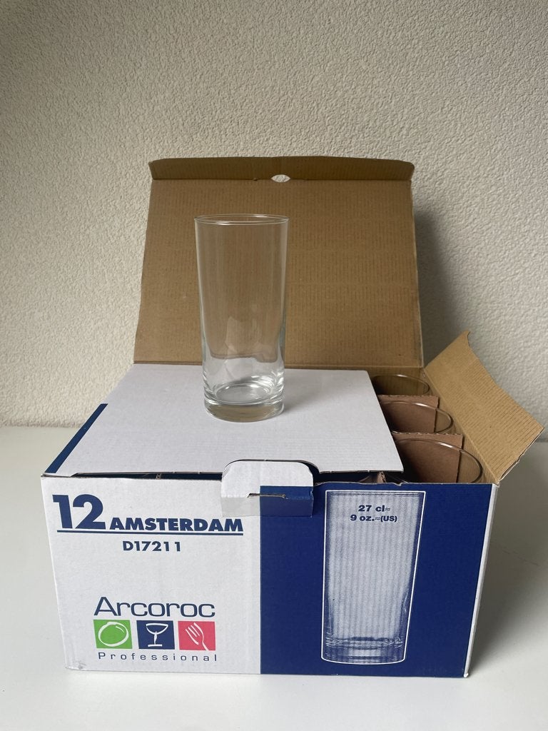 Arcoroc - Set van 12 Amsterdam Longdrinkglazen, Glas of Glazen, Ophalen of Verzenden, Overige stijlen, Glas