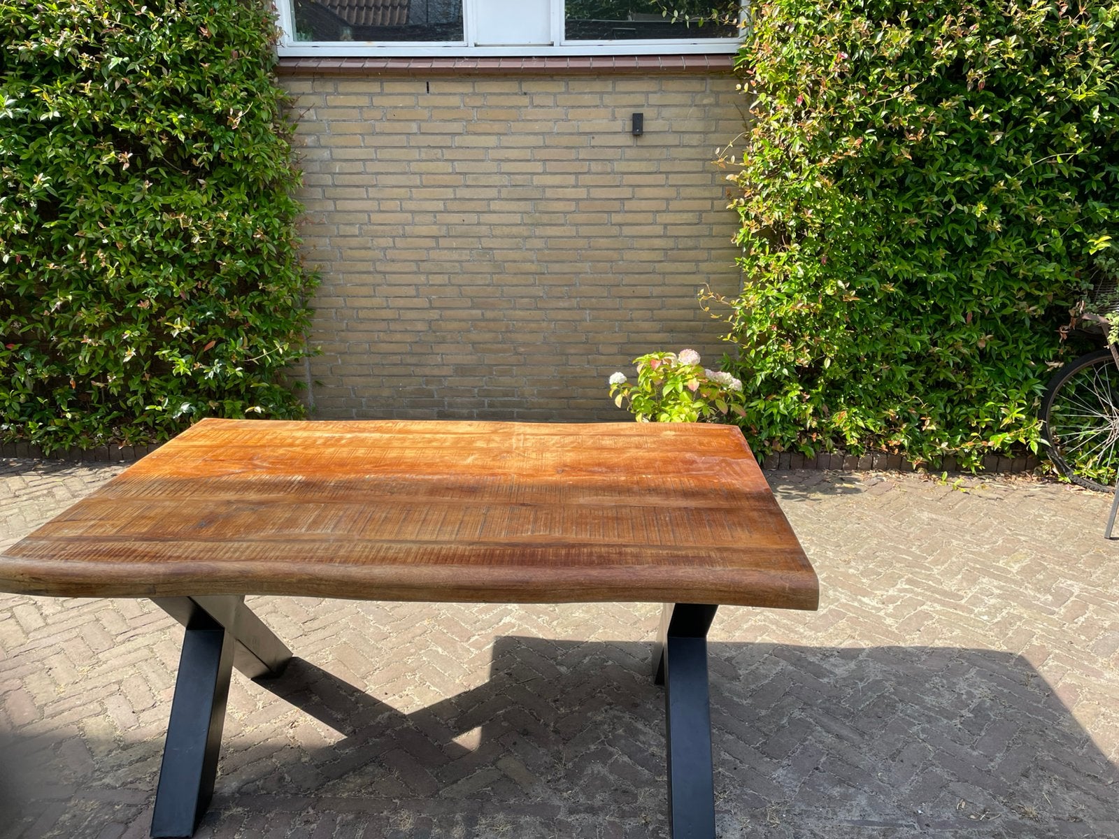 Eikenhouten eettafel van 1,6 m lang en 1 m breed, Ophalen, 200 cm of meer, 50 tot 100 cm, Zo goed als nieuw