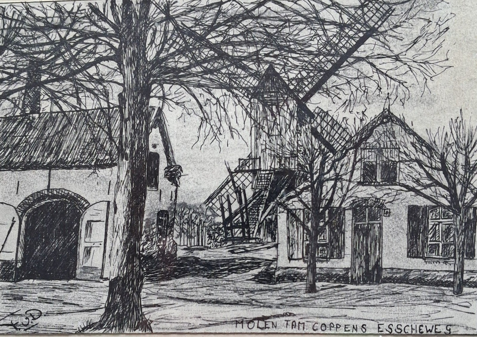 Vught. Molen Fam. Coppens.  Litho.  Ca 1900. 30/25 cm., Antiek en Kunst, Kunst | Litho's en Zeefdrukken, Ophalen, Gesigneerd, Overige onderwerpen