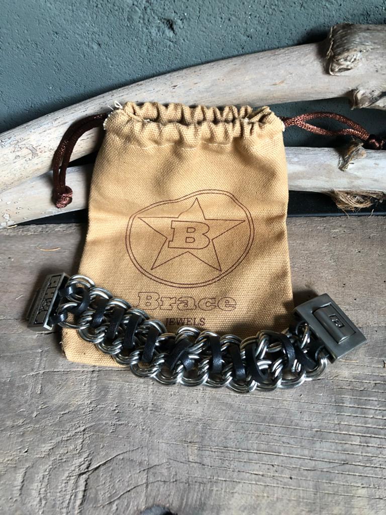 Brace Jewels Armband Leer en Metaal, Ophalen, Nieuw, Zwart, Leer