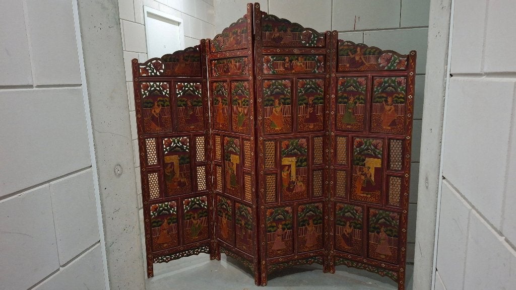 Indiaas handgemaakt en beschilderd kamerscherm/roomdivider, Huis en Inrichting, Ophalen, Zo goed als nieuw