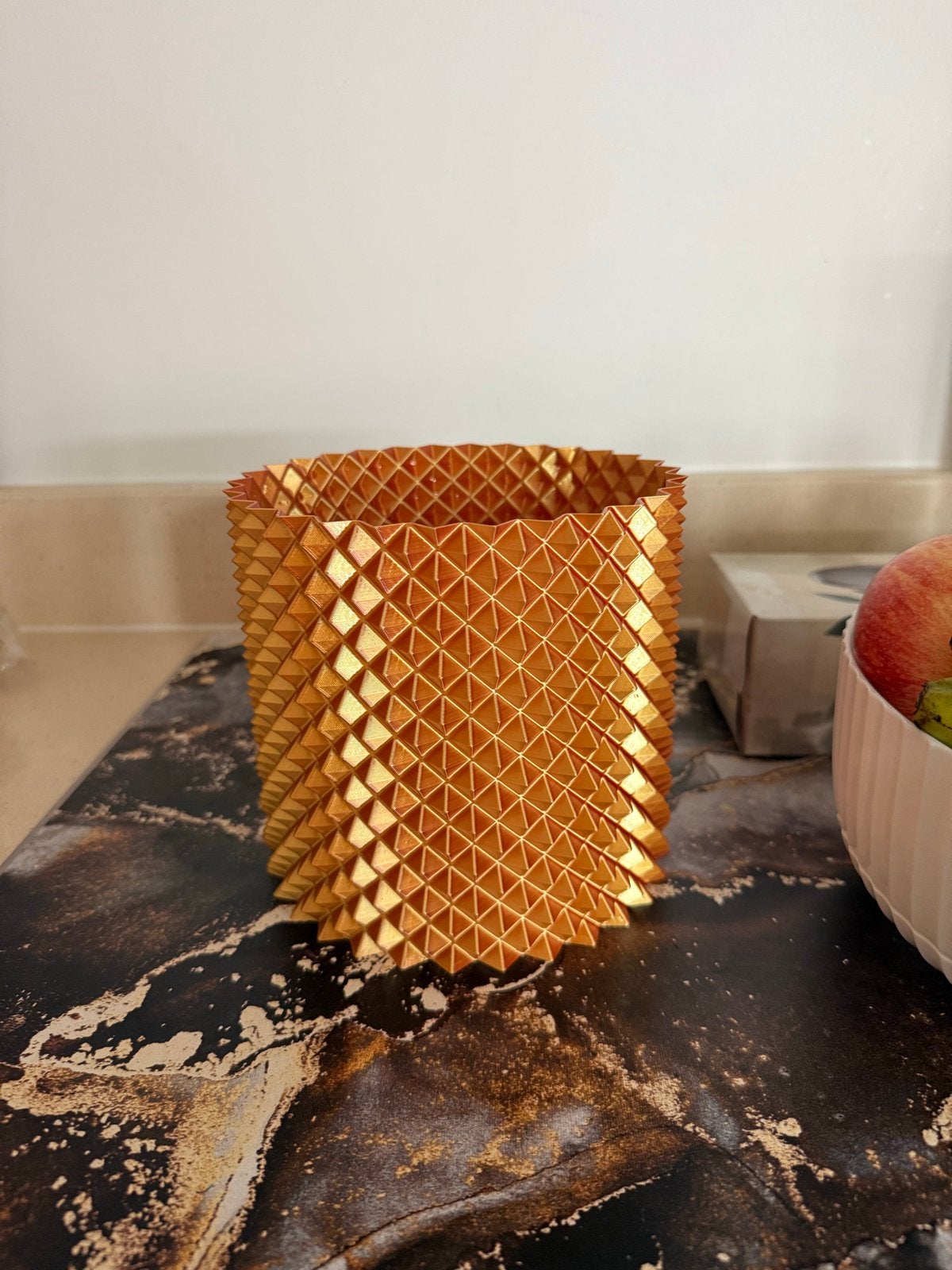 Nairobi Goud Koper Vaas - 3D-geprint met Patroon, Kunststof, 3D-geprint, Ophalen of Verzenden, Zo goed als nieuw