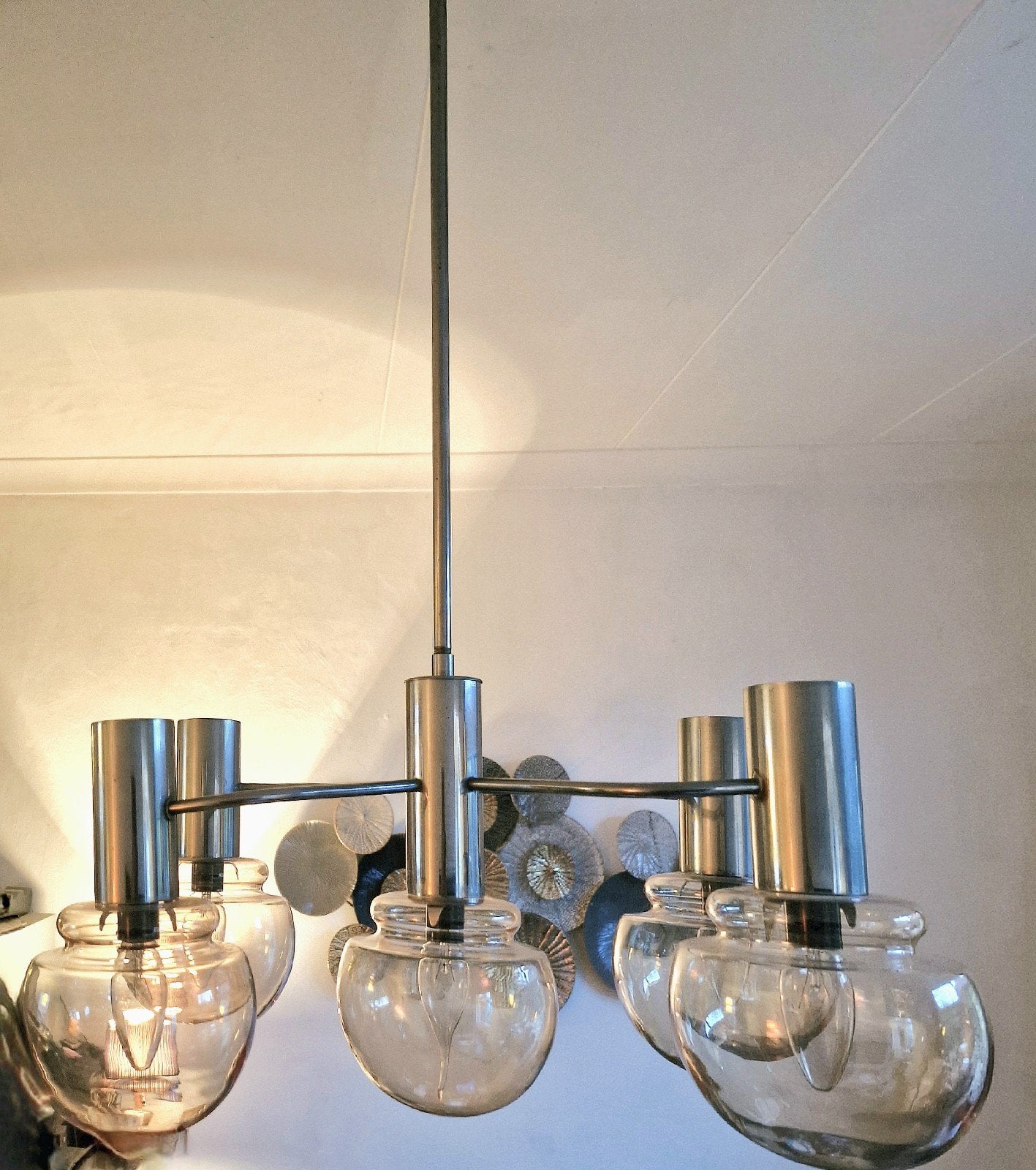 mid-century hanglamp,sciolari, Huis en Inrichting, Ophalen, Gebruikt, Glas