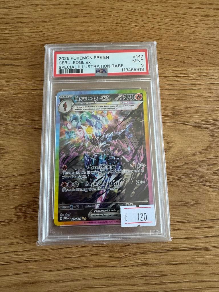 2025 POKEMON PRE EN CERULEDGE EX PSA 9 #147 Prismatic Evolut, Ophalen, Zo goed als nieuw, Losse kaart