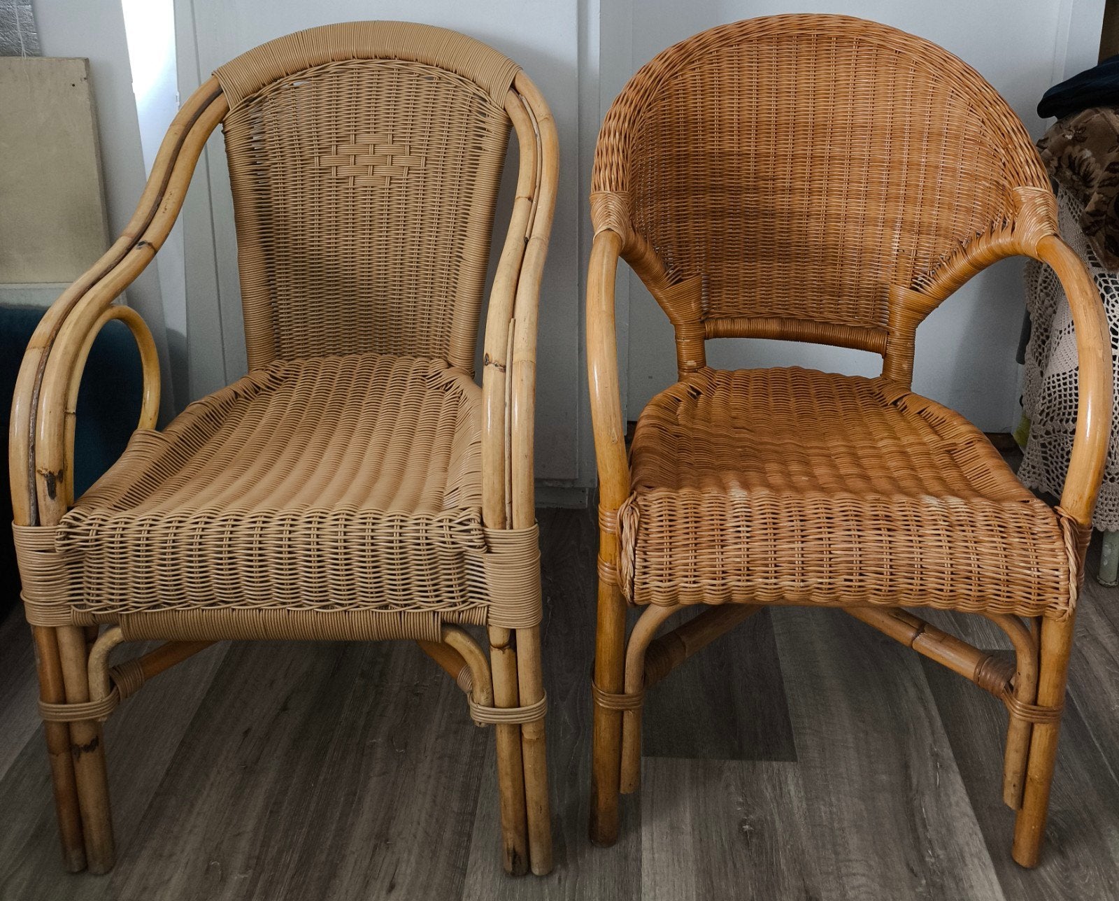 Rieten stoelen 3 stuks, Huis en Inrichting, Ophalen, Gebruikt, Riet of Rotan, Drie
