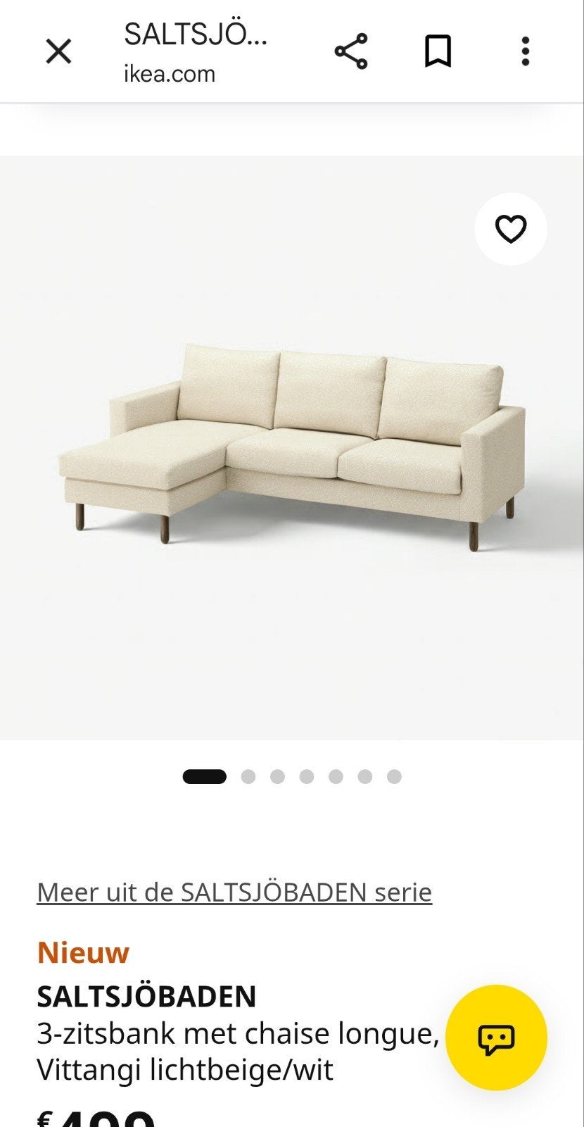 IKEA SALTSJÖBADEN 3-zitsbank met chaise longue, Huis en Inrichting, Ophalen, Stof, 200 tot 250 cm, Modern, Scandinavisch
