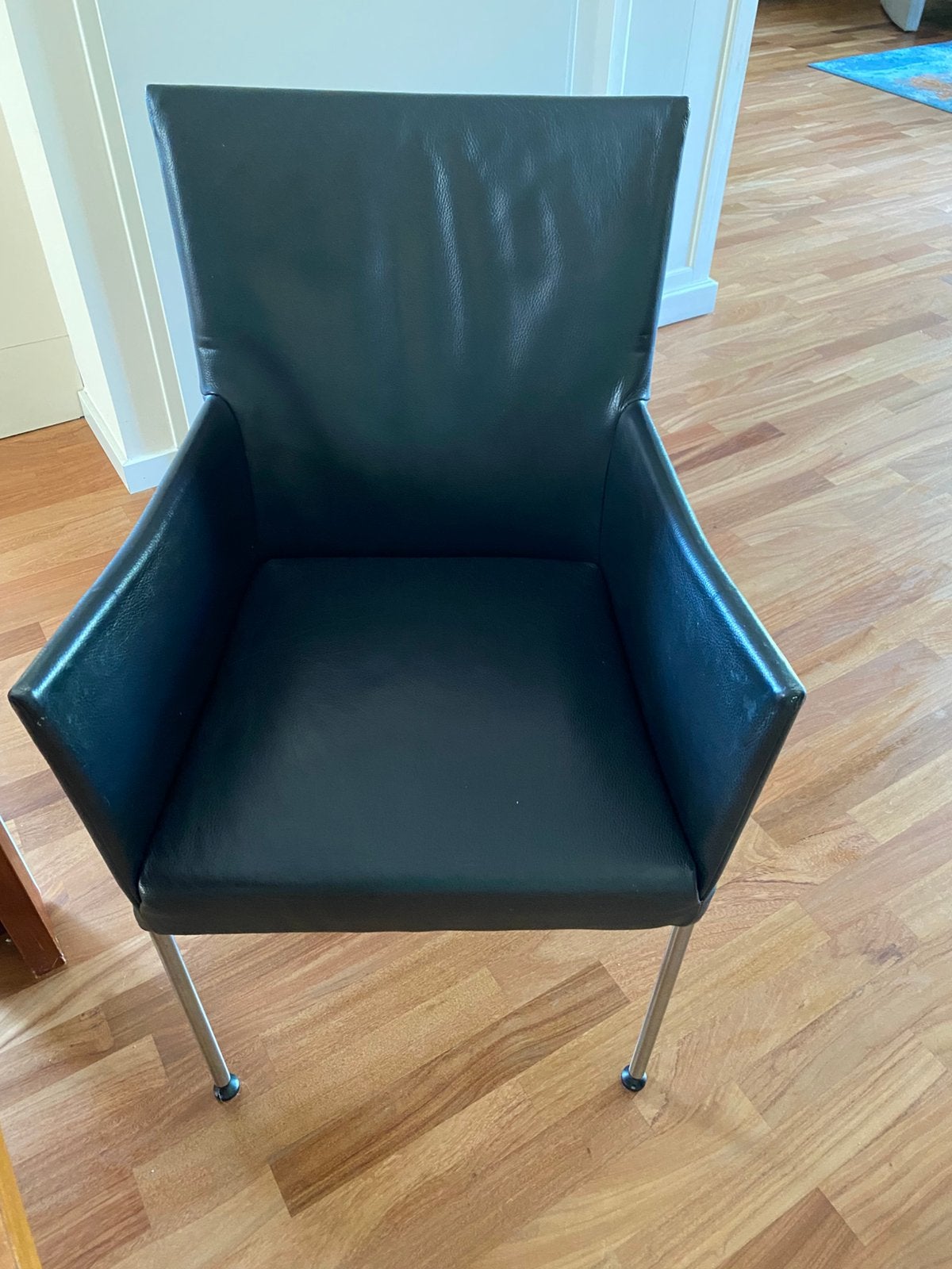 6 Bert Planagie eettafel stoelen. Blauw/zwart leer ,, Ophalen, Gebruikt, Blauw, Leer