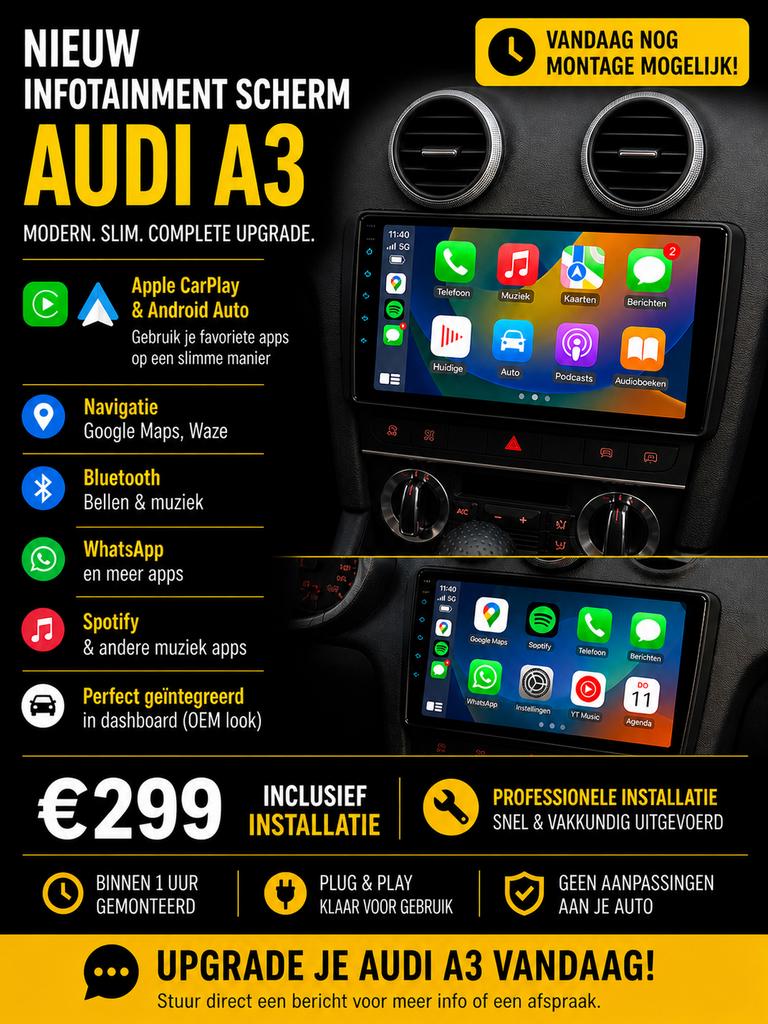 Nieuw Infotainment Scherm Audi A3 - CarPlay & Android Auto, Auto diversen, Ophalen of Verzenden, Nieuw