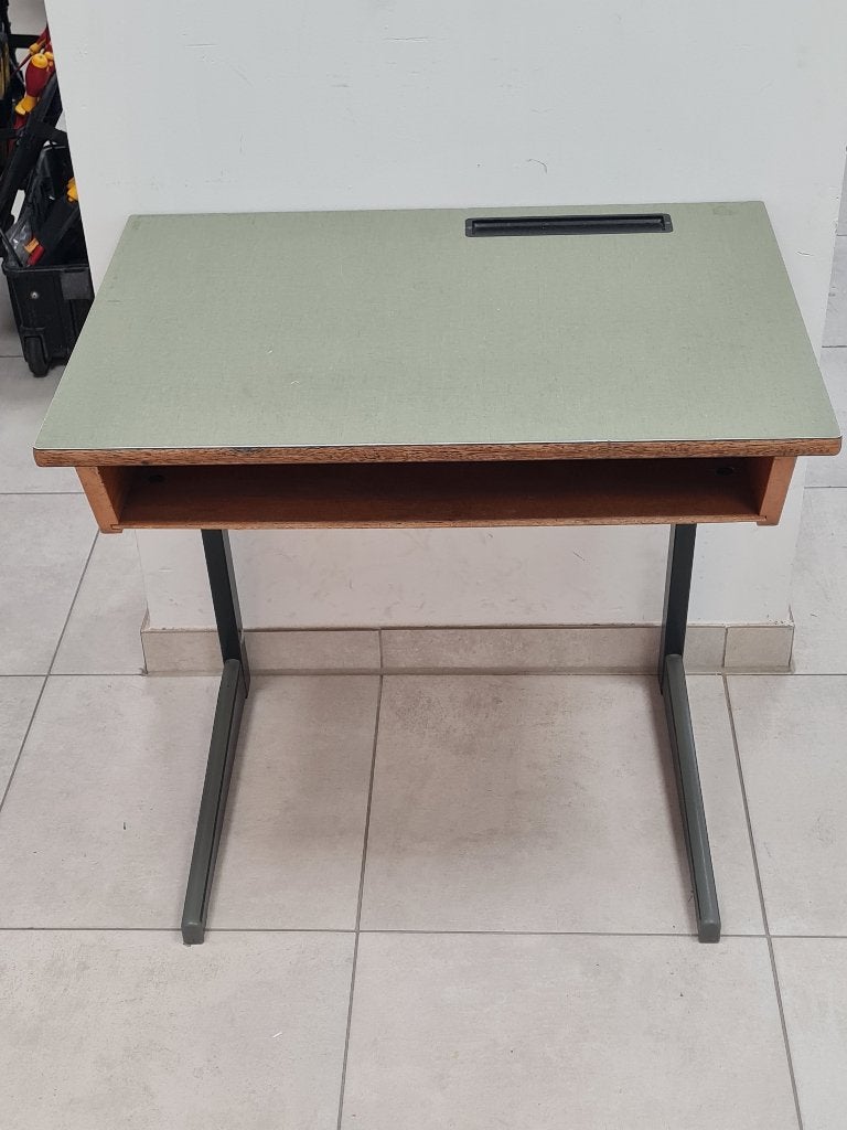 Vintage leerlingenbureau/ hout-formica- staal - jaren'60-'80, Verzamelen, Retro, Huis en Inrichting, Ophalen