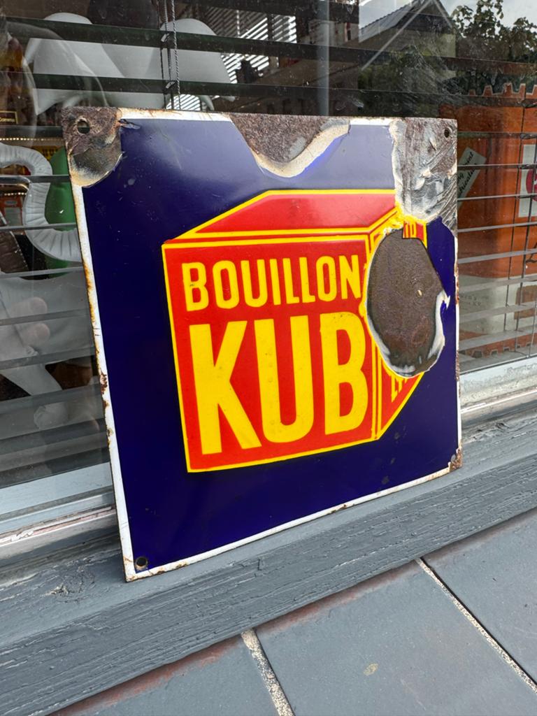 Vintage Bouillon Kub Emaille Reclamebord - Authentiek, Antiek en Kunst, Antiek | Emaille, Ophalen of Verzenden