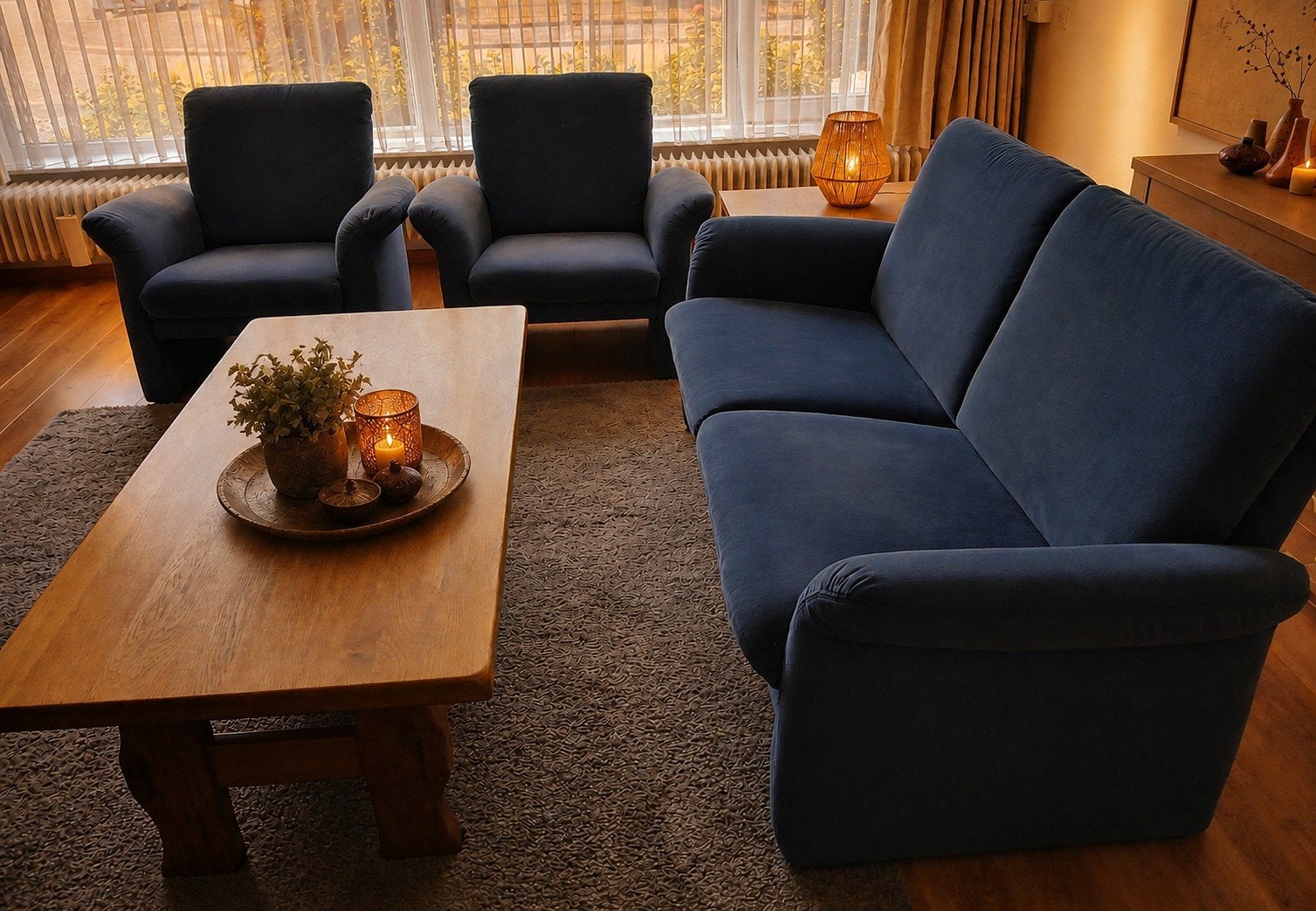 Topform blauwe zithoek (2,5 zits bank+2 fauteuils)Ook los!, Ophalen, Gebruikt