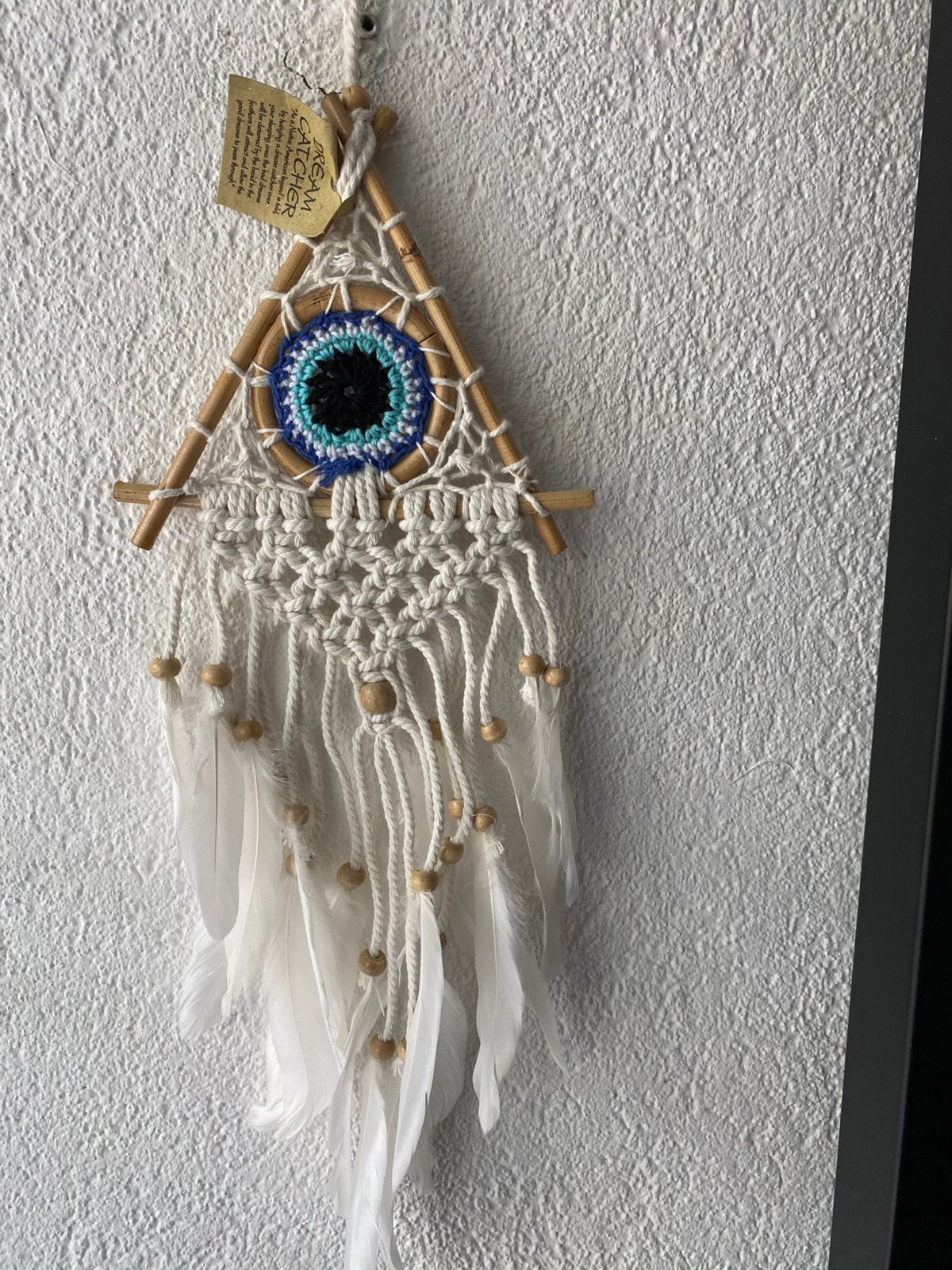 Dromenvanger, macramé,veren,hout, driehoek, Huis en Inrichting, Ophalen