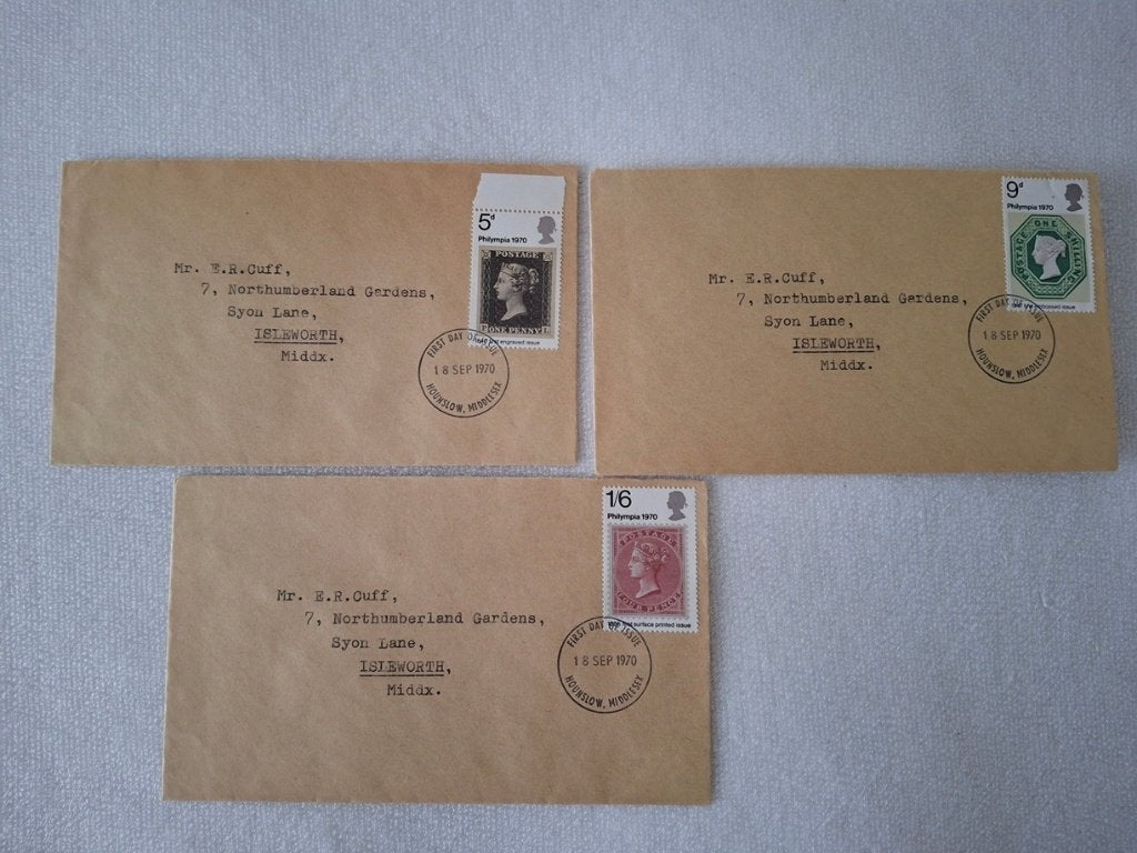 postzegel engeland Philympin london 1970 met 1e dag stempel, Postzegels en Munten, Postzegels | Europa | UK, Verzenden, Gestempeld