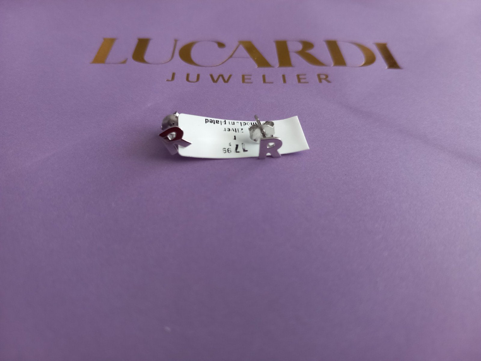 LUCARDI 2 oorknopjes letter R, nieuw!, Nieuw, Ophalen of Verzenden, Knopjes of Stekers, Zilver