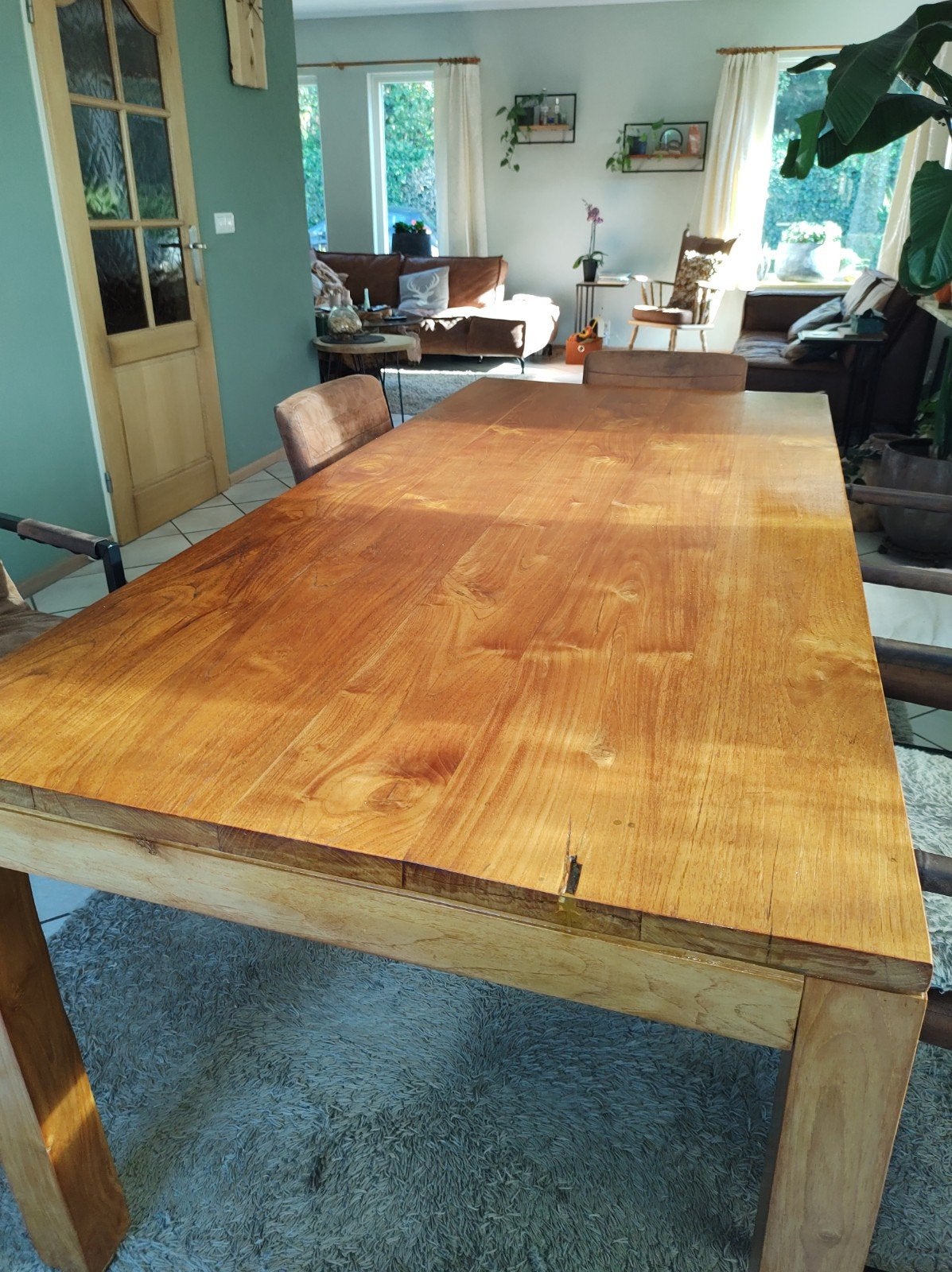 Eettafel teak, Huis en Inrichting, Ophalen, Gebruikt, Teakhout, 200 cm of meer
