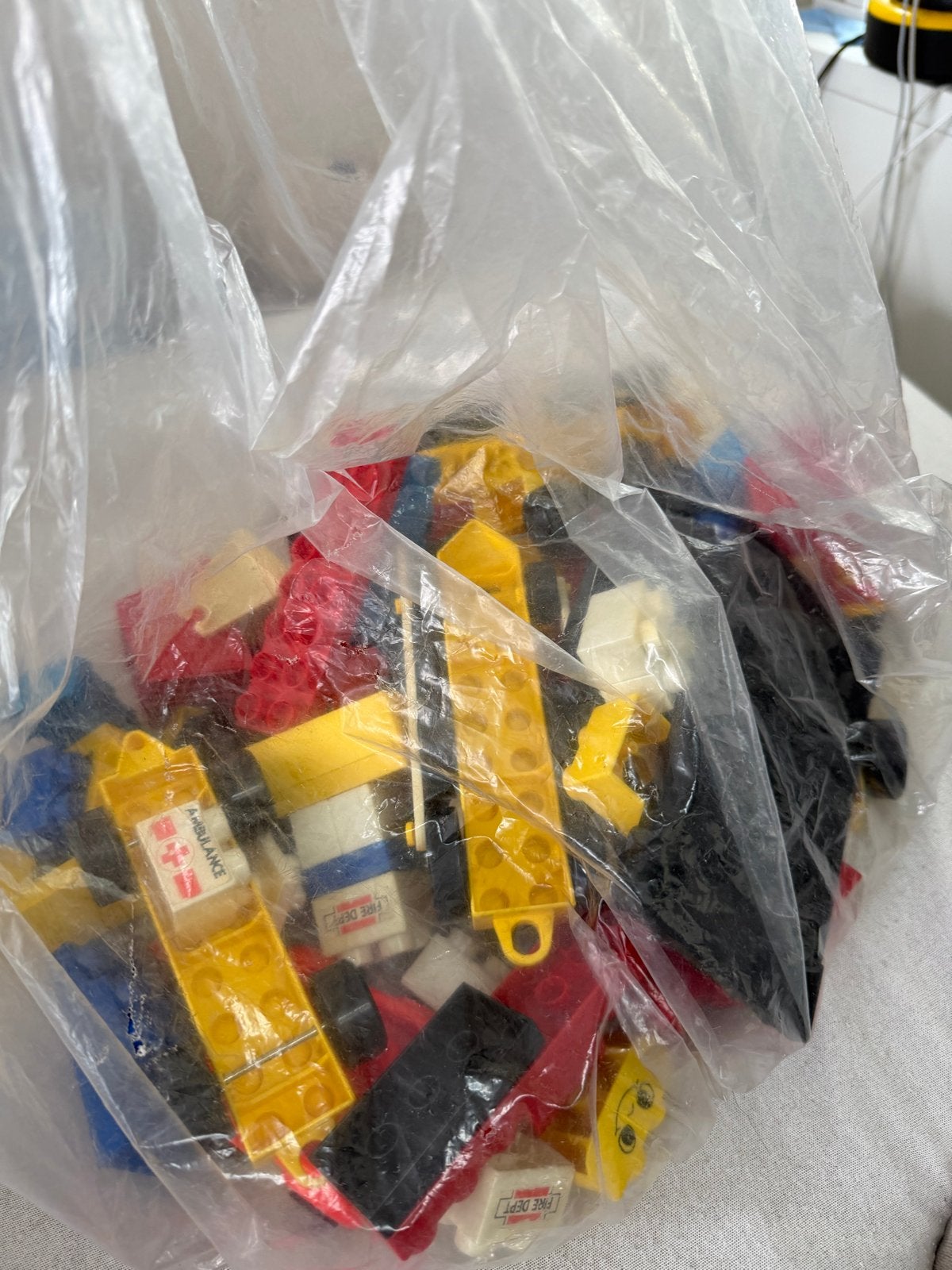 Grote tas vol Duplo bouwstenen en voertuigen, Ophalen, Gebruikt, Inclusief extra onderdelen, Duplo