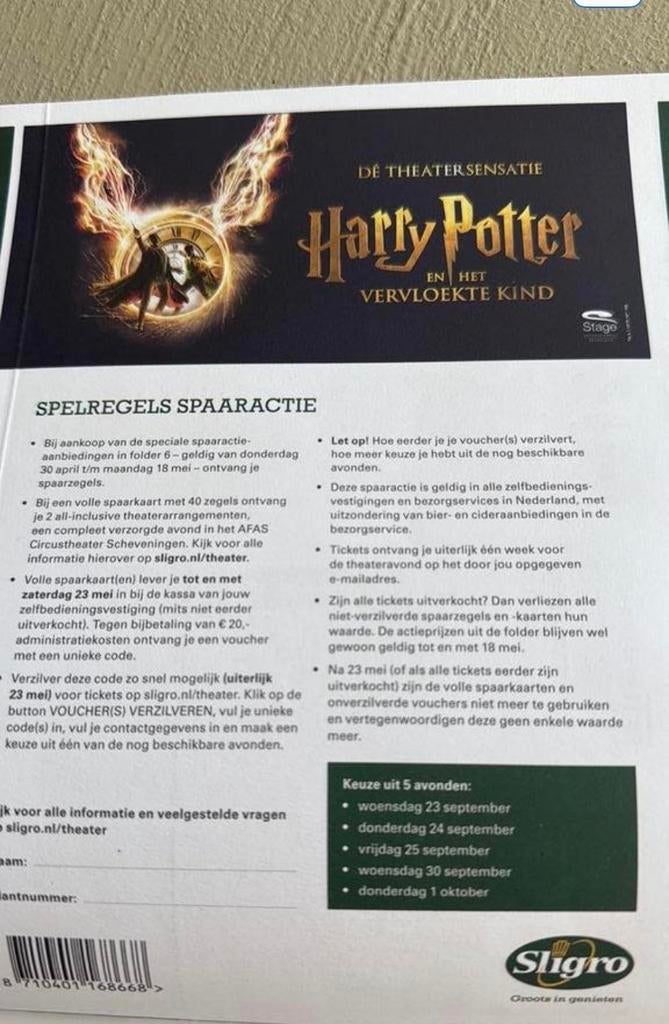 Gezocht zegels van de sligro musical., Eén persoon, Oktober