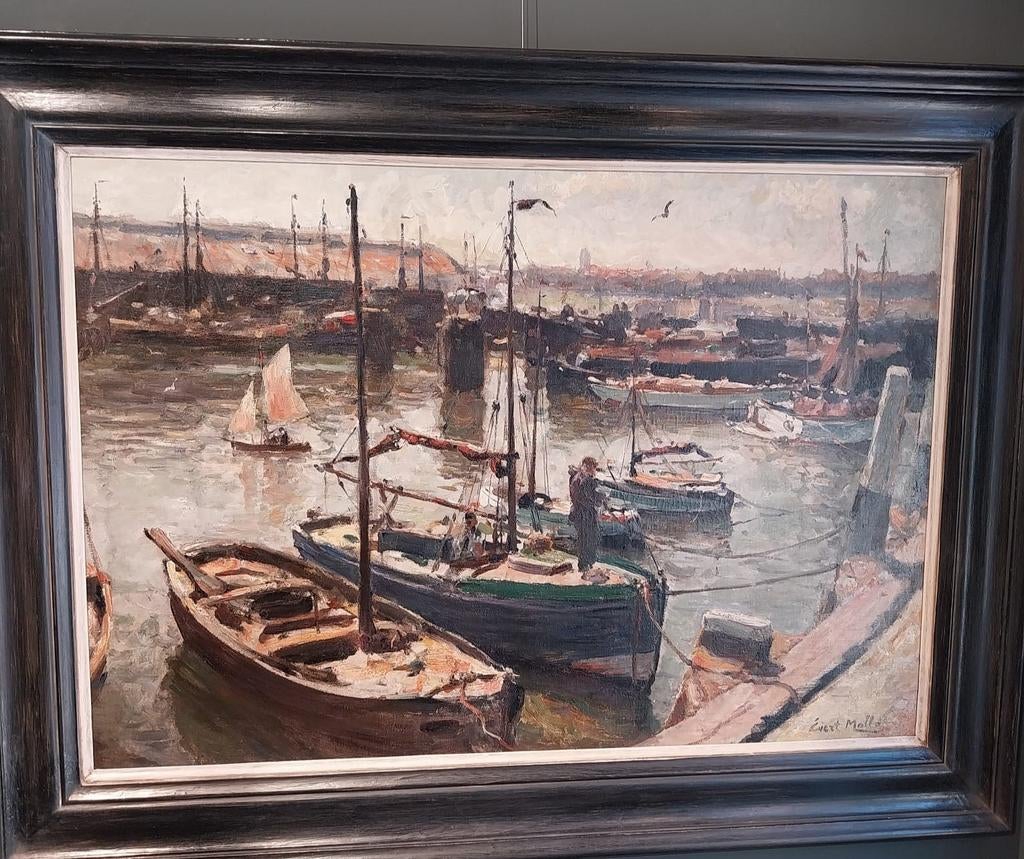 Schilderij Evert Moll (1878-1955) Haven van Scheveningen, Ophalen