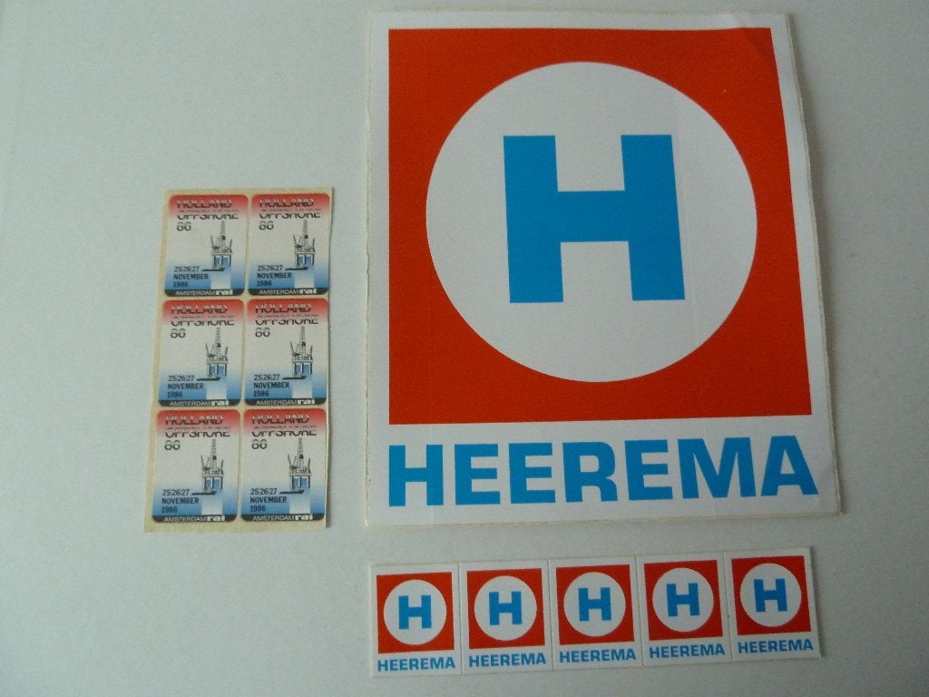 Heerema sticker uit de jaren 80, Verzamelen, Ophalen of Verzenden, Zo goed als nieuw, Kaart, Foto of Prent