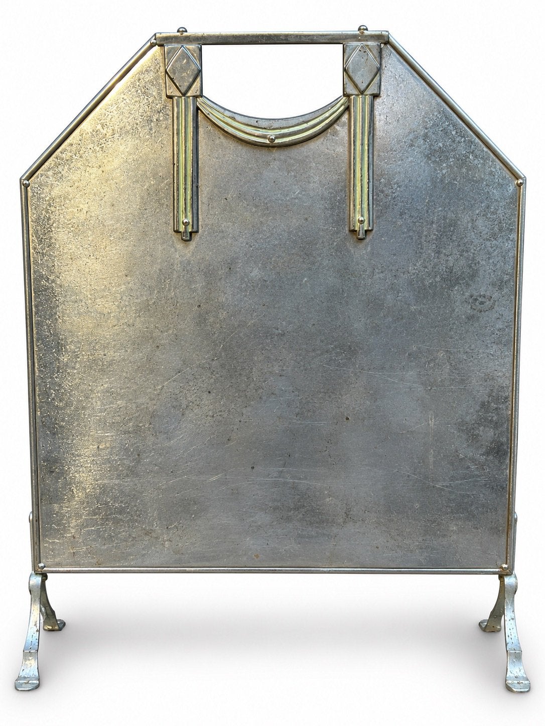 Vintage metalen haardscherm / vonkenscherm – Art Deco stijl, Huis en Inrichting, Ophalen, Gebruikt, Vrijstaande haard, Houthaard
